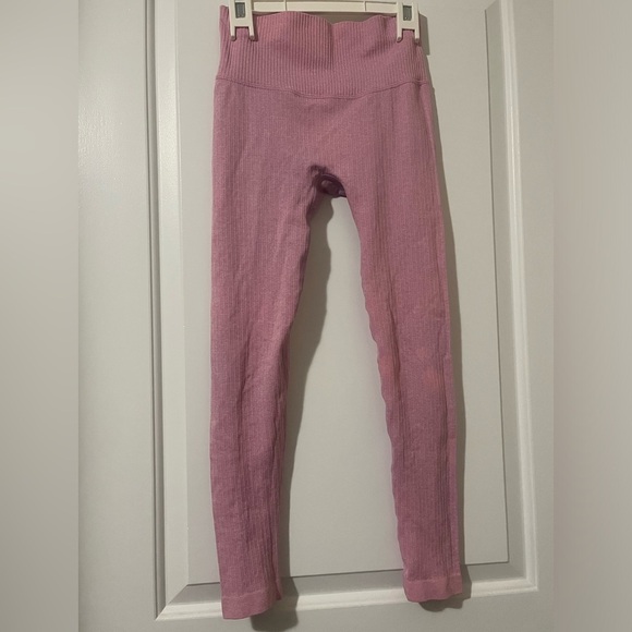 Two-Piece  Pink Ribbed Long Sleeve and Leggings Work Out Active Gym Set - Picture 6 of 9